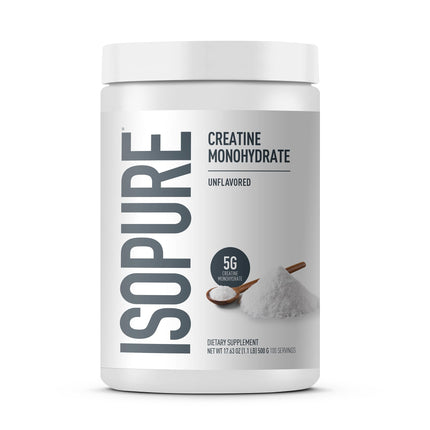 Isopure 100% Pure Creatine Monohydrate Powder, Sugar Free, Unflavored, 5g Creatine Monohydrate Per Serving, 1.1 Lbs, 100 Servings (Packaging May Vary)