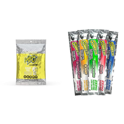 Sqwincher Zero Sugar Hydration Bundle with Lemonade Drink Mix (50 Pack) and Assorted Flavor Freezer Pops (50 Count)