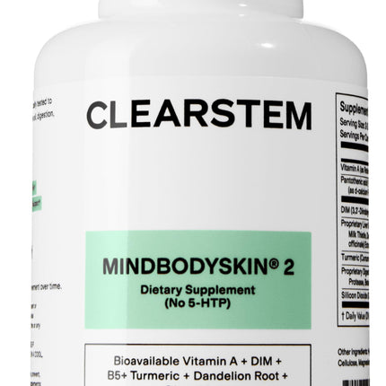 CLEARSTEM - MINDBODYSKIN Hormonal Acne Supplement (No 5-HTP) - Natural DIM Supplement - Skin Care Vitamins - Hormone Balance, Antioxidants - Gluten Free, Cruelty Free - 30 Servings, 90 Capsules