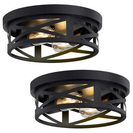 SKEJAO Flush Mount Ceiling Light Fixture,Black 2-Light Hallway Light Fixtures Ceiling,Light Fixtures Ceiling Mount for Farmhouse,Kitchen,Hall,Bedroom,Bathroom (2 Pack)