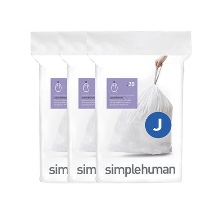 simplehuman Code J Custom Fit Trash Can Liner, 3 refill packs (60 Count), 30-45 Liter / 8-12 Gallon