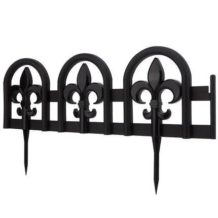 Evelyne Black Garden Border Plastic Edging – PP Plastic, Metal-Free Wrought Iron Look Design, 15pcs Black Yard Landscaping Fence Liner Lawn Edge Barrier, 20ft Kit of Decorative Lawn Landscape Panels