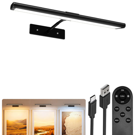 EZVALO Picture Light for Wall, 13'' Black Rechargeable 4800mAh Battery Lights Wireless with IR Remote, Magnetic LED Art Painting Light with 3 Color Temperatures, Display for Gallery, Living Room