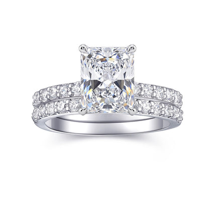 AONED Engagement Rings For Women Wedding Rings Fake Engagement Ring Set Promise Rings For Her 2 Carat 2CT Radiant Cubic Zirconia CZ Bridal Ring Sets Wedding Rings Cheap Band 2pcs, Size 8