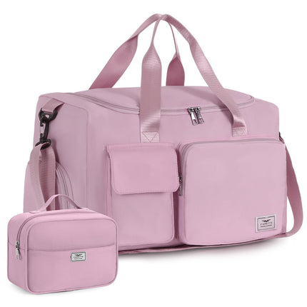 FIORETTO Women's Gym Duffle Bag with Shoes Compartment, 37L Capacity, Ideal for Travel, Gym, Sports, Duffel, Weekender, with Toiletry Bag, Pink