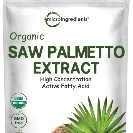 Sustainably US Grown, Organic Saw Palmetto Powder, 4 Ounce, with Active Fatty Acid, Pure Saw Palmetto Prostate & Hair Growth Supplement, Healthy Urination Frequency & Hair Loss Blocker Supplement