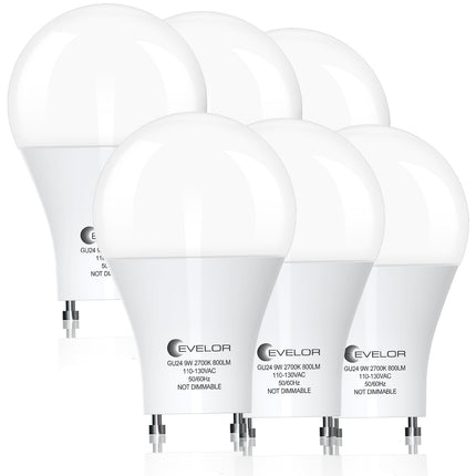 evelor GU24 LED Light Bulbs,60 Watt Equivalent,Soft White 2700K,6-Packs