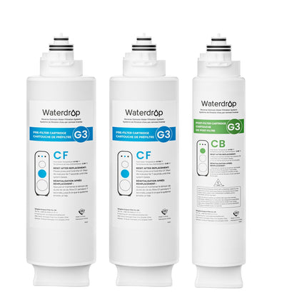 Waterdrop G3-2CFCB Filter, Replacement for Waterdrop G3-W & G3P600 & G3P800 Reverse Osmosis System, Pack of 2 G3-N1CF Filters and 1 G3-N3CB Filter, 1-Year Combo