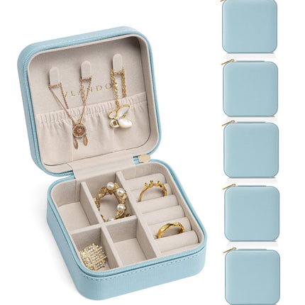 VLANDO Travel Jewelry Box, Small Jewelry Travel Organizer Case for Girls Women - Blue*6 pack