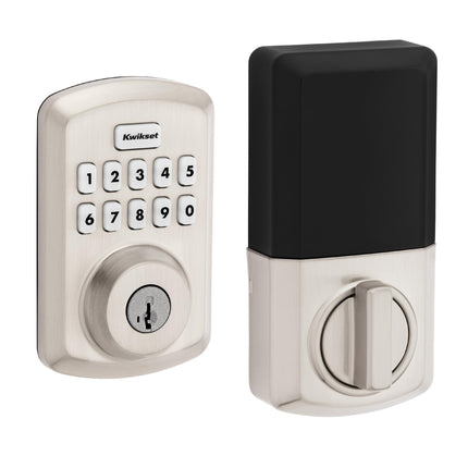 Kwikset Powerbolt 250 10-Button Keypad Satin Nickel Transitional Electronic Deadbolt Door Lock, Featuring Convenient Keyless Entry, Customizable User Codes, and Auto-Locking