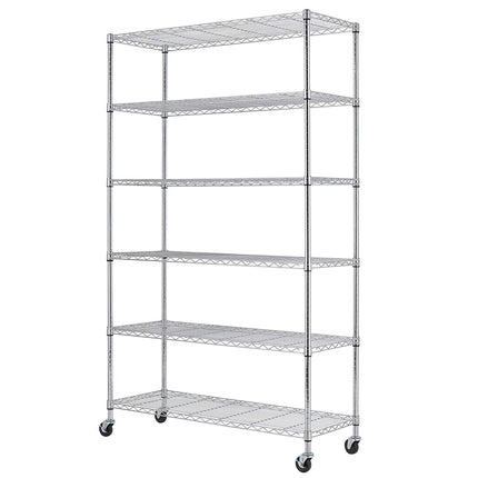 BestOffice | 6-Tier Wire Storage Shelves with Wheels | 18x45x82 | Chrome | Adjustable Racks | Heavy-Duty Metal Shelf, Holds Upto 2100 lbs | No-Tool Assembly | Ideal for Home & Garage Shelving