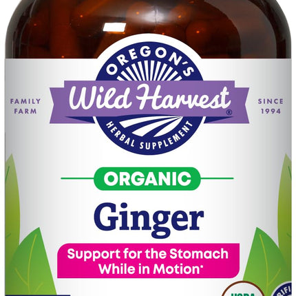 Oregon's Wild Harvest Ginger Herbal Supplement for Stomach Support, Certified USDA Organic, Non-GMO, Gluten-Free, 180 Vegan Capsules