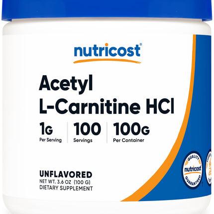 Nutricost Acetyl L-Carnitine HCI (ALCAR) 100 Grams per Container - 1G Per Serving - Non-GMO, Gluten Free, Unflavored