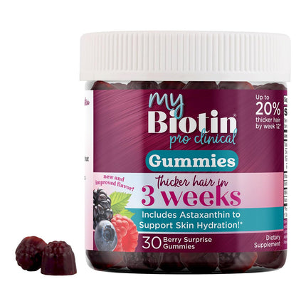 Purity Products MyBiotin ProClinical Gummies - Thicker Hair Starting in 3 Weeks & Fights Wrinkles - MB40X Biotin Matrix w/Astaxanthin - 40X More Soluble vs Ordinary Biotin 30 Berry Gummy Chews