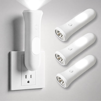 ROSSEX 4 in 1 Emergency Lights for Home Power Failure, 3 Pcs Rechargeable LED Flashlight Plug in Wall, Automatic Turn-On Power Outage Night Light Flashlight for Hurricane Preparedness Items