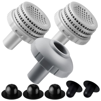 Pushglossy 1 Set Swimming Pool Water Jet Connectors Replacement Parts Kit Small Strainers with Pool Outlet Strainers, Inlet Nozzles and Hole Plugs with 1.25 Inch Fittings (Black,Grey)