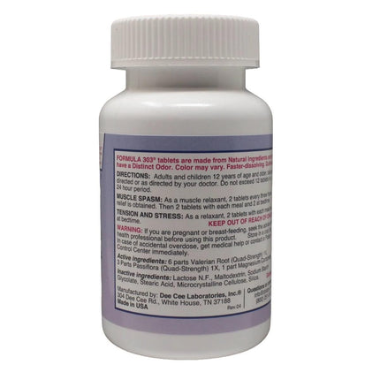 Dee Cee Labs Formula 303 Maximum Strength All-Natural Relaxant Tablets, 250 Tablets; All-Natural Relaxant containing Magnesium for Sore Muscles, Passion Flower, and Valerian Root