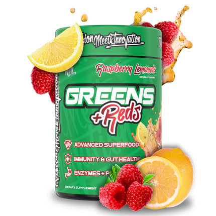 VMI Sports Greens + Reds Advanced Superfood Immunity and Gut Health | Enzymes & Probiotics | 30 Servings (Raspberry Lemonade)