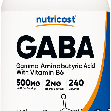 Nutricost GABA (Gamma Aminobutyric Acid) + Vitamin B6, 500mg per Serving, 240 Capsules