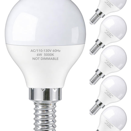 A15 E12 Small Base LED Light Bulbs, 6W Non-dimmable 5000K Daylight 6 Pack
