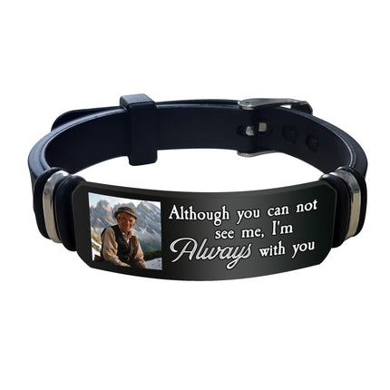 UDonCoo Custom Photo Bracelet with Name – Personalized Silicone Bracelet for Family, Friends, Memorial or Birthday Gift (Black)