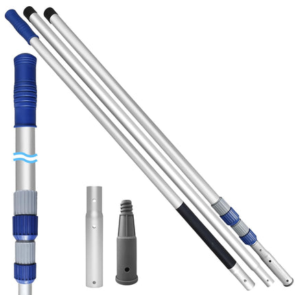 Poolvio 15FT Pool Pole, 3-Piece Telescopic Swimming Pool Cleaning Pole with Universal Threaded Tips, 2-in-1 Design for Skimmer Nets, Vacuum Heads, Brushes & Household Cleaning Tools