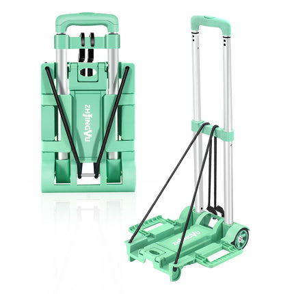 Folding Hand Truck Dolly Cart,Collapsible Shopping Trolley,Mini Lightweight Hand Dolly,Backpack Trolley,Luggage Cart,Aluminum Telescopic Rod,2 Wheel Trolley Expandable Large Chassis,Mint Green