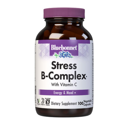Bluebonnet Nutrition Stress Relief B Complex Vegetable Capsules, Vitamin B6, B12, Biotin, Folate, Vegan, Gluten & Soy & Milk Free, Kosher, Unflavored, 100 Count