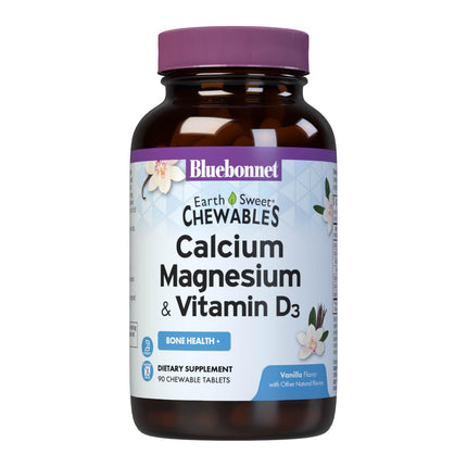 Bluebonnet Nutrition Calcium Magnesium Plus Vitamin D3 Earthsweet, Bone Health & Muscle Relaxation, Soy-Free, Gluten-Free, Kosher Certified, Dairy-Free, 90 Vanilla Flavored Chewable Tablets