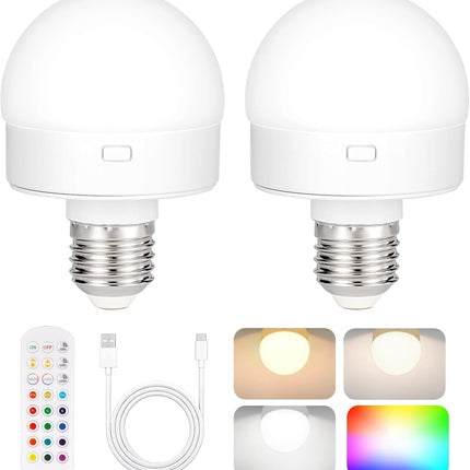 Yochoice Rechargeable Battery Operated Light Bulb with Remote & Timer, Dimmable Backup Magnetic LED Bulb with 15 Colors, Wireless Puck Light Bulb for Wall Sconce Lamps, Non-Hardwired, 2-Pack