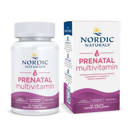 Nordic Naturals Prenatal Multivitamin for Women - Daily Vegetarian Prenatal Vitamins - 22 Essential Nutrients, Including B6, Folate, and Iron - 60 Tablets - 30 Servings