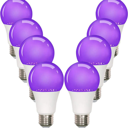 GODUORA 8-Pack LED Black Bulb, A19, UVA 385-400NM, 9W (100W Equivalent), E26 Head, Non-Dimmable, for Halloween Decorations, Glow Parties, Fluorescent Posters