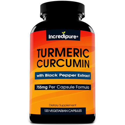 Turmeric Curcumin Supplement with Black Pepper Extract - 755mg Per Capsule, 120 Veggie Caps by Curcumin Incredipure
