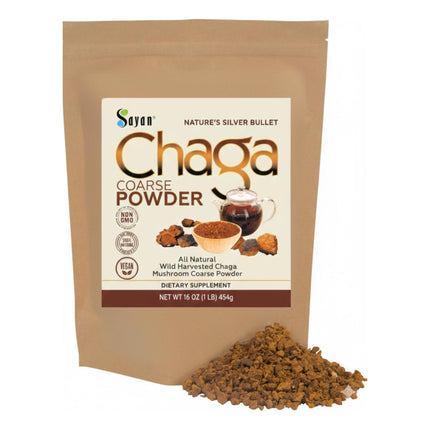 Sayan Siberian Pure Raw Coarse Chaga Powder 1lb / 454g – Premium Wild Forest Harvested Super Antioxidant Tea – Supports Immune System and Digestive Health – Focus, Energy, Clarity, Wellness - Non-GMO