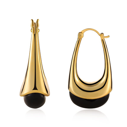 FOJDPAS 14k Gold Plated Amber Resin Hoop Earrings for Women Trendy, Hypoallergenic Chunky Gold Earrings Jewelry Gifts for Sensitive Earlobes (Gold-Ink color, Drop-Shaped)
