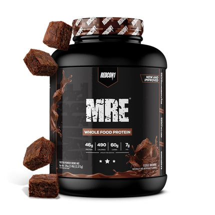 REDCON1 MRE Whole Food Protein Powder, Fudge Brownie - Meal Replacement Made with Animal and Plant Based Protein Sources, Nutrient and Calorie Dense, 0g Added Sugar (24 Servings)