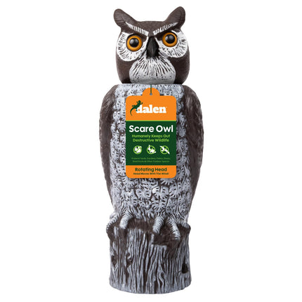 Dalen Large Rotating Head Fake Owl Decoy to Scare Birds Away - 18” Tall - Garden Scarecrow Owl with 360º Rotating Head