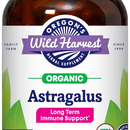 Oregon's Wild Harvest Non-GMO Certified Organic Astragalus Capsules Long Term Immune Support Herbal Supplements-180 Count