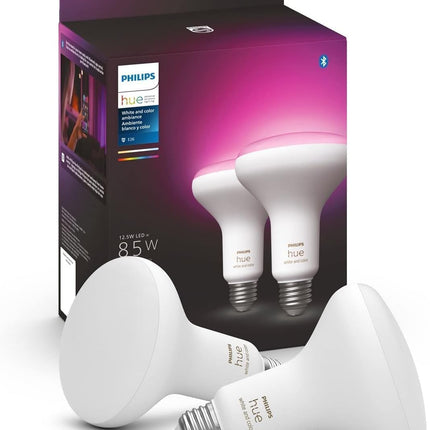 Philips Hue BR30 LED Smart Light Bulbs 2-Pack, Flicker-Free 85W Light Bulbs, Bluetooth Compatible, Compatible with Alexa, Google Assistant, and Apple HomeKit, E26 Base