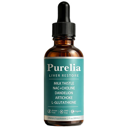 Berbino Purelia Liver Restore Drops – Complete Liver Detox Support Supplement with Milk Thistle, Dandelion & L-Glutathione for Liver Cleanse & Digestion Aid Health, 2 Fl Oz (1Pc)