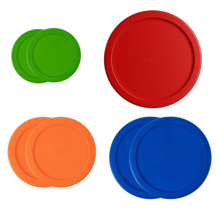 Replacement Lids for Pyrex Glass Food Storage Containers Round Plastic (2) 7202-PC 1 Cup Green (2) 7200-PC 2 Cup Orange (2) 7201-PC 4 Cup Blue (1) 7402-PC 6/7 Cup Red