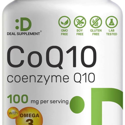 DEAL SUPPLEMENT CoQ10 100mg with Omega 3 100mg, 240 Capsules | Bioavailable Coenzyme Q10 Formula | Non-GMO