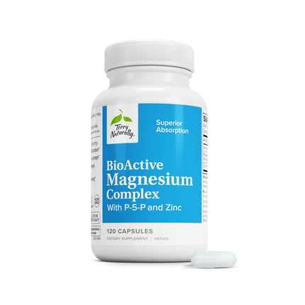 Terry Naturally BioActive Magnesium Complex - Bone & Heart Health Support - Supplement with Vitamin B6, Zinc & Magnesium - Pyridoxal-5-Phosphate Vegan Capsule Supplement - 120 Capsules