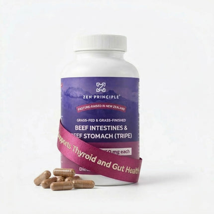 Zen Principle Grass Fed Beef Intestines with Stomach (Tripe) Supplement, Supports Digestive Health and Gut Balance, Supports Acid Reflux Balance, Natural Intestine Wellness, 210 Capsules