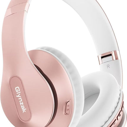 Glynzak Wireless Bluetooth Headphones Over Ear 65H Playtime HiFi Stereo Headset with Microphone and 6EQ Modes Foldable Bluetooth V5.3 Headphones for Travel Smartphone Computer Laptop Rose Gold
