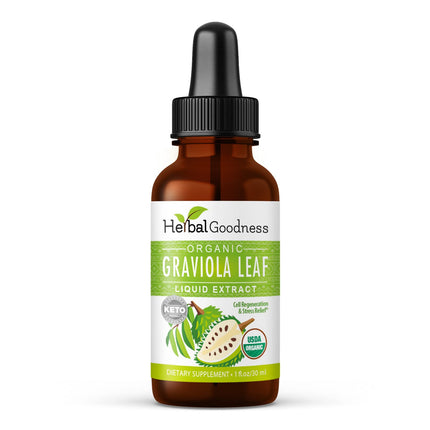 Herbal Goodness Organic Soursop Graviola Leaf Extract 1oz – 15X Concentrated Guanabana Liquid Tincture | USDA Organic & Kosher Certified | Supports Cell and Immune Wellness | Soursop Bitters Liquid