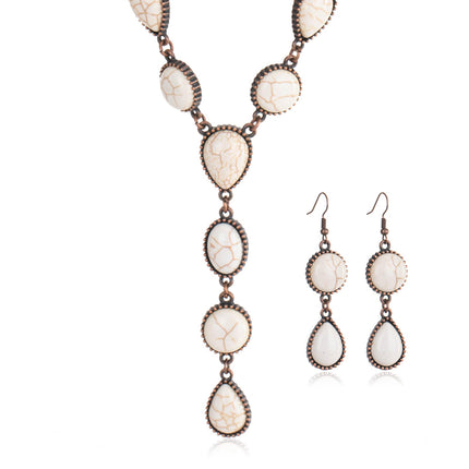Montana West Women White Stone Y Drop Necklace & Dangle Earring Jewelry Set