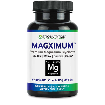 Trio Nutrition MagX Magnesium Glycinate, Vitamin D3, Vitamin K2 & MCT Oil | Chelated Magnesium Supplement | Calm, Relaxation & Recovery | Be Well Rested & Start Your Day with Magximum