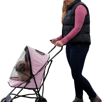 Pet Gear Travel Lite Plus Stroller, Compact, Easy Fold, No Assembly Required, Large Wheels for Cats and Dogs up to 15 pounds, New Rose Pink