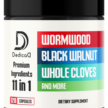 DEDICAD Wormwood Supplement - 120 Capsules Extracted from Black Walnut, Cloves, Turmeric, Apple, Berberine HCl & More - 11 Ingredients Combined for Immune System - 2-Month Supply